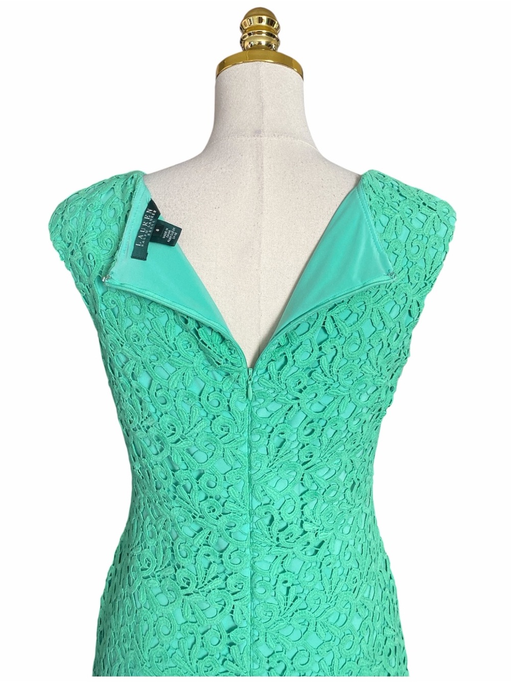 Ralph Lauren Mint Green Floral Eyelet Lace Sleeveles Sheath Party Dress 6 Preppy - Picture 5 of 12